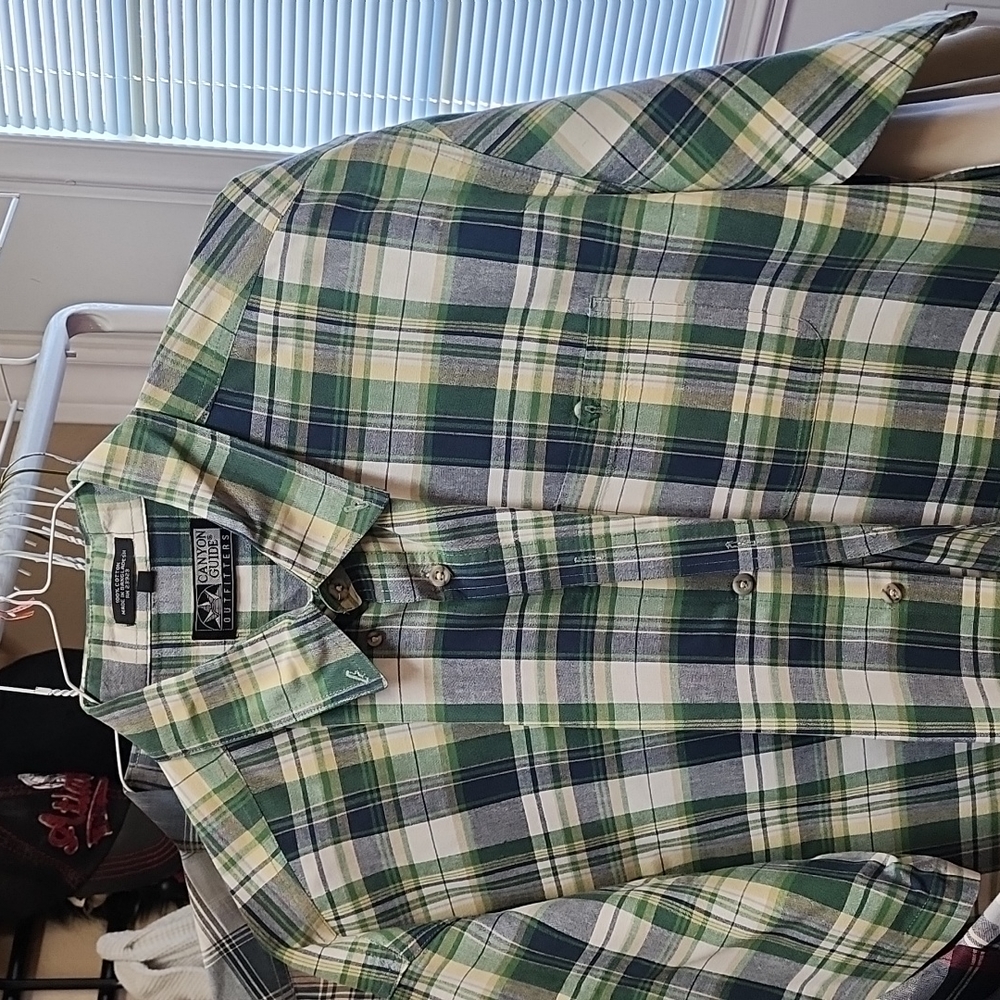 Canyon Guide Mens Button Down Shirt Size XXL Blue/green Plaid NWOT